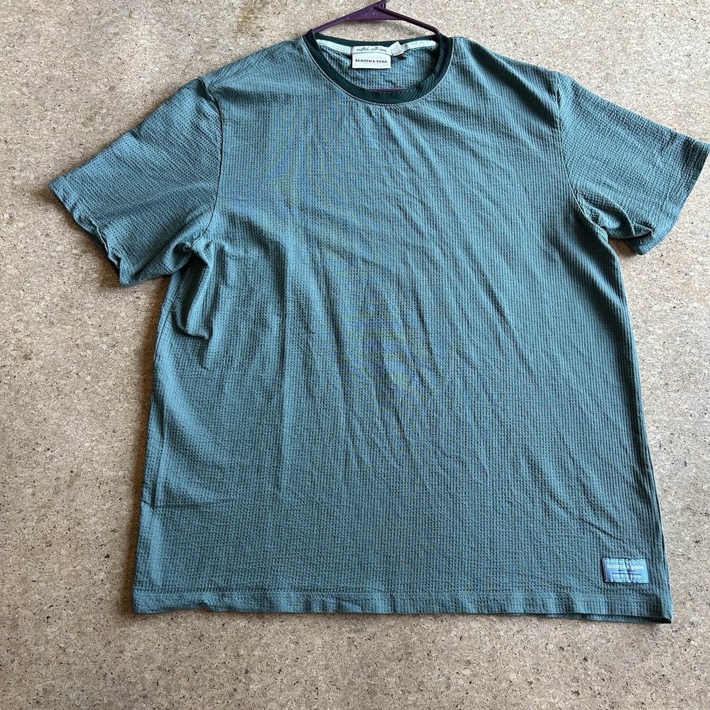 Scotch & Soda Shirt Mens XL Green Waffle Knit Crewneck Short Sleeve Stretch Tee